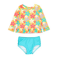 RuffleButts + RuggedButts Endless Summer Floral Long Sleeve Rash Guard Bikini