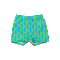 RuffleButts + RuggedButts Neon Flamingo Stripe Swim Trunks