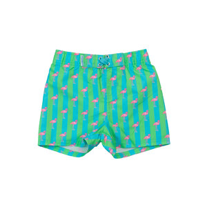 RuffleButts + RuggedButts Neon Flamingo Stripe Swim Trunks