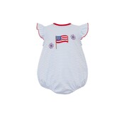 Claire & Charlie 4th of July Lt. Blue Knit Stripe Girl's Bubble