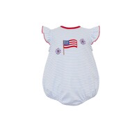Claire & Charlie 4th of July Lt. Blue Knit Stripe Girl's Bubble