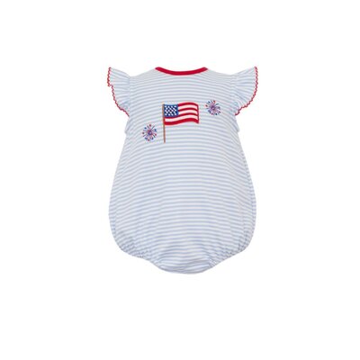 Claire & Charlie 4th of July Lt. Blue Knit Stripe Girl's Bubble