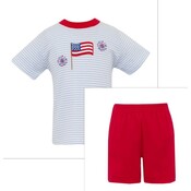 Claire & Charlie 4th of July Lt. Blue Stripe Short and Red Shorts Set