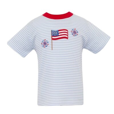Claire & Charlie 4th of July Lt. Blue Stripe Short and Red Shorts Set