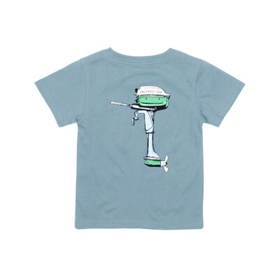 Properly Tied Steel Blue Boat Motor SS Tee