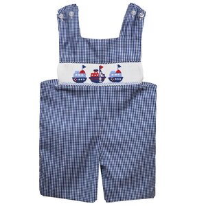 Vive La Fete Tugboats Smocked Navy Gingham Boys Shortail