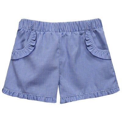 Vive La Fete 4th of July Smocked Red Flutter Sleeve Girls Top w/ Royal Gingham Girl Shorts with Ruffled Pockets