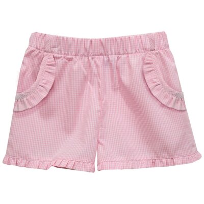 Vive La Fete Birthday Smocked Pink Flutter Sleeve Girls Top w/ Light Pink Gingham Shorts with Ruffled Pockets
