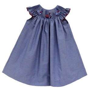 Vive La Fete Tugboats Smocked Navy Gingham Angel Wing Girls