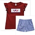 Vive La Fete 4th of July Smocked Red Flutter Sleeve Girls Top w/ Royal Gingham Girl Shorts with Ruffled Pockets
