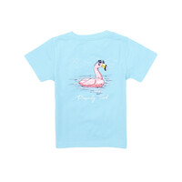 Properly Tied Aqua Flamingo Float Girl's SS Tee