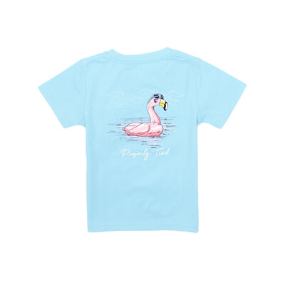Properly Tied Aqua Flamingo Float Girl's SS Tee