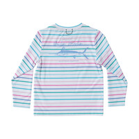 Prodoh Fuchsia Pink Multi Color Stripe Kids Long Sleeve Pro Performance Fishing T-Shirt