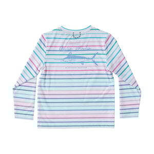 Prodoh Fuchsia Pink Multi Color Stripe Kids Long Sleeve Pro Performance Fishing T-Shirt