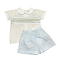 Lulu Bebe Classic White Multicolor Pastel Smocked Dressy Short Set