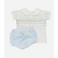 Lulu Bebe Classic White Multicolor Pastel Smocked Diaper Set