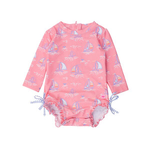 RuffleButts + RuggedButts Pink Seas the Day Long Sleeve 1PC Rash Guard