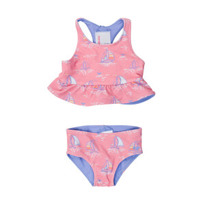 RuffleButts + RuggedButts Pink Seas the Day Reversible Peplum Tankini