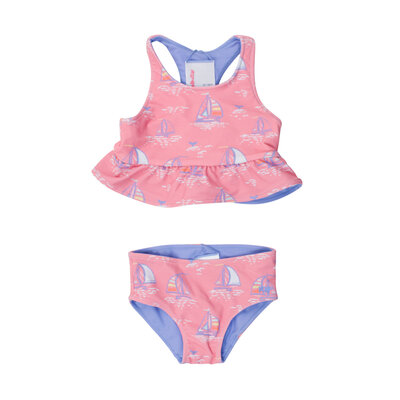RuffleButts + RuggedButts Pink Seas the Day Reversible Peplum Tankini