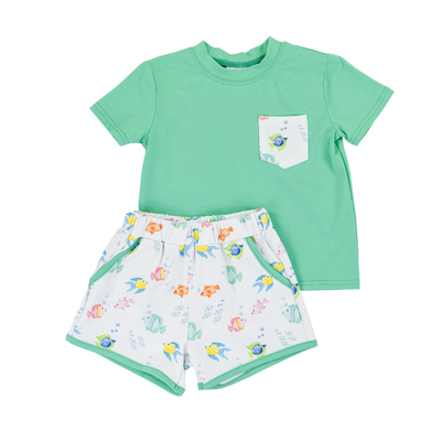 Cypress Row Fish Frenzy Boys Play Pocket Short Set
