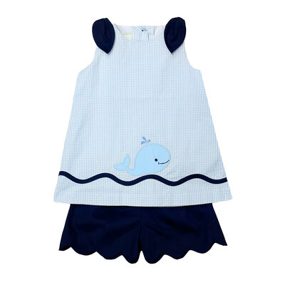 Zuccini Lt Blue Mini Seersucker Whale Eloise Short Set