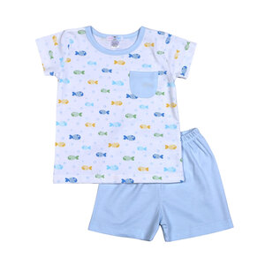 Baby Loren Blue Bubble Buddies Pima Short Set
