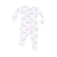 Angel Dear Bubbly Whale Pink Ribbed 2 Way Zipper Ruffle Back Footie