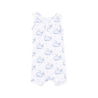 Angel Dear Bubbly Whale Blue Ribbed Sleeveless Shortie Romper