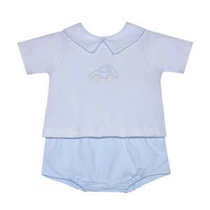Baby Sen White Bailey Car Knit Diaper Set