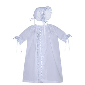 Baby Sen White Finn Daygown w/Blue Scallop Ruffle