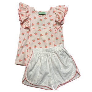 Sage & Lilly Strawberry Ruffle Sleeve Short Set