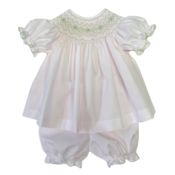Lulu Bebe Classic Pink w/ Green Smocked Bloomer Set