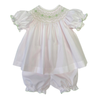 Lulu Bebe Classic Pink w/ Green Smocked Bloomer Set