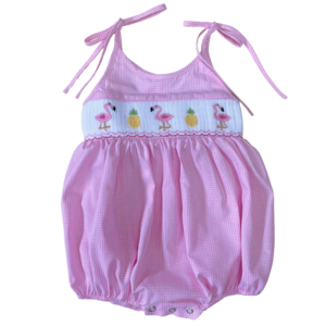 Lulu Bebe Flamingo Smocked Spaghetti Strap Bubble