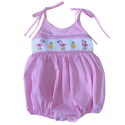 Lulu Bebe Flamingo Smocked Spaghetti Strap Bubble