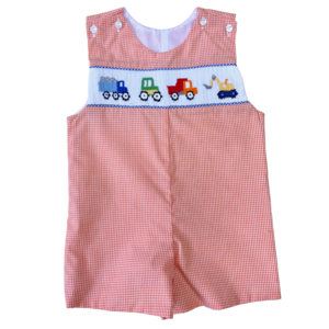 Lulu Bebe Construction Truck Smocked Orange Shortall