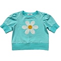 LBKids Daisy Sequin Aqua Puff Sleeve Top