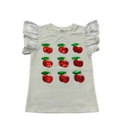 LBKids Cherry Sequin White Flutter Sleeve Top