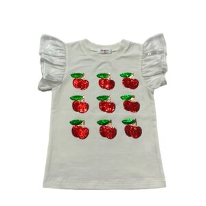 LBKids Cherry Sequin White Flutter Sleeve Top