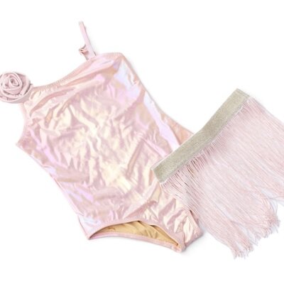 Shade Critters Metallic Pink One Shoulder Swimsuit & Skirt
