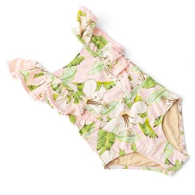 Shade Critters Hibiscus Botanical Pink 1PC Ruffle Swimsuit
