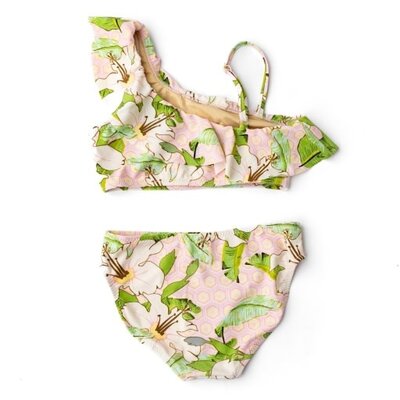 Shade Critters Hibiscus Botanical Pink 2PC One Shoulder Swimsuit