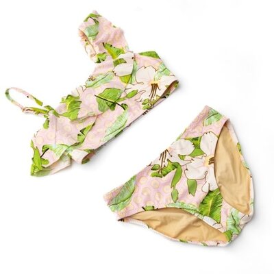 Shade Critters Hibiscus Botanical Pink 2PC One Shoulder Swimsuit