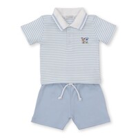 Kissy Kissy Playground Pups Lt Blue Stripe Bermuda Set