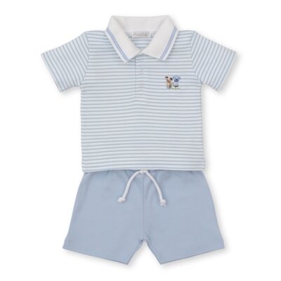 Kissy Kissy Playground Pups Lt Blue Stripe Bermuda Set