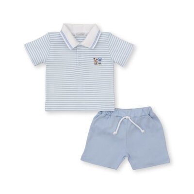 Kissy Kissy Playground Pups Lt Blue Stripe Bermuda Set