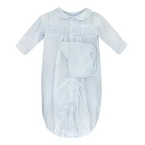 Petit Ami Light Blue Smocked Gown w/ Hat NB