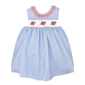Petit Ami Blue Check Smocked Flags Dress