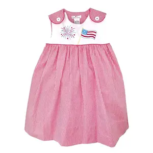 Petit Ami Red Check Emb. Flag and Fireworks Dress