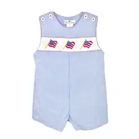 Petit Ami Blue Check Smocked Flags Sunsuit